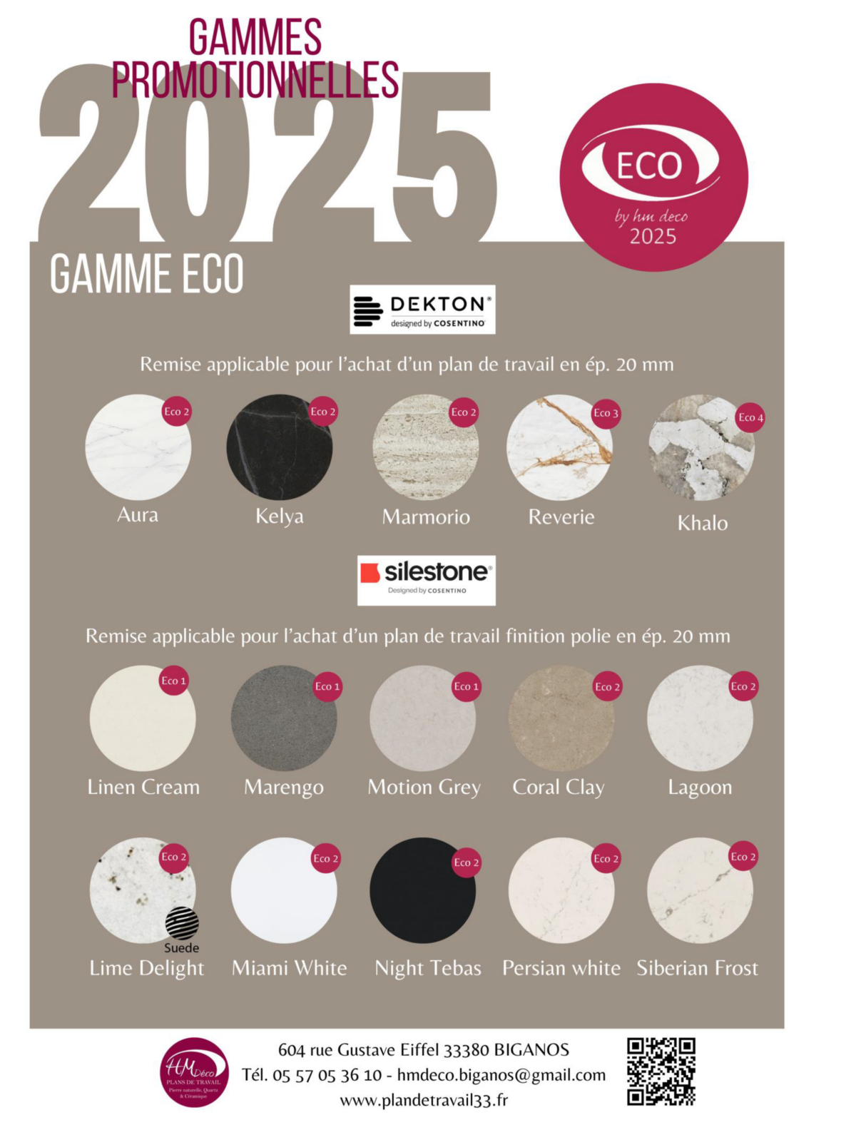 Gamme promotionnelle de plans de travail en Silestone et Dekton à tous petits prix dans les Landes