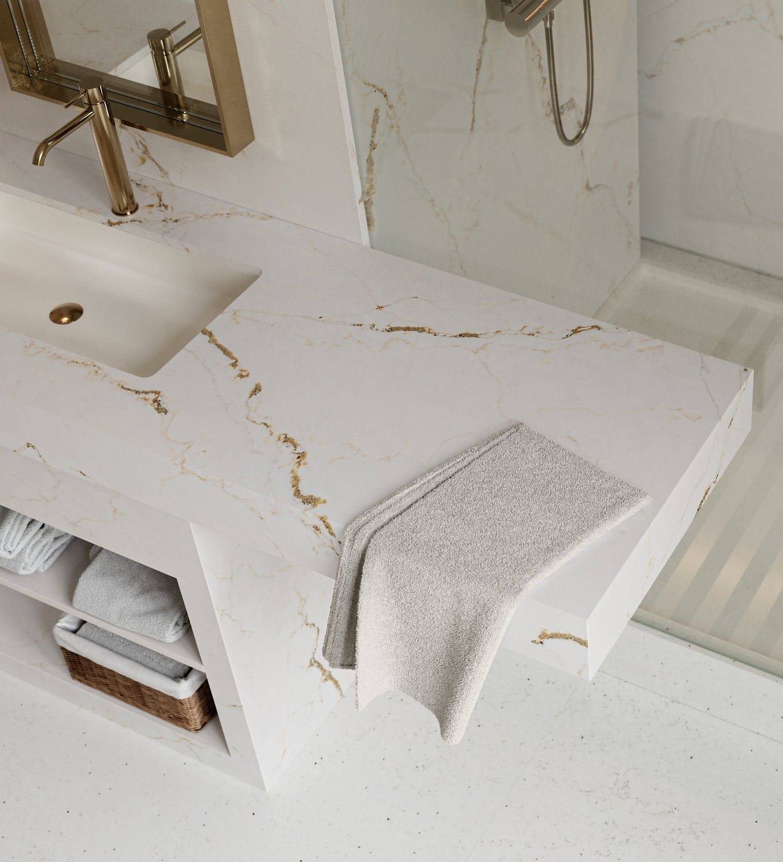 Trouver un plan de travail blanc avec du doré pour sa cuisine ou sa salle de bain en gironde