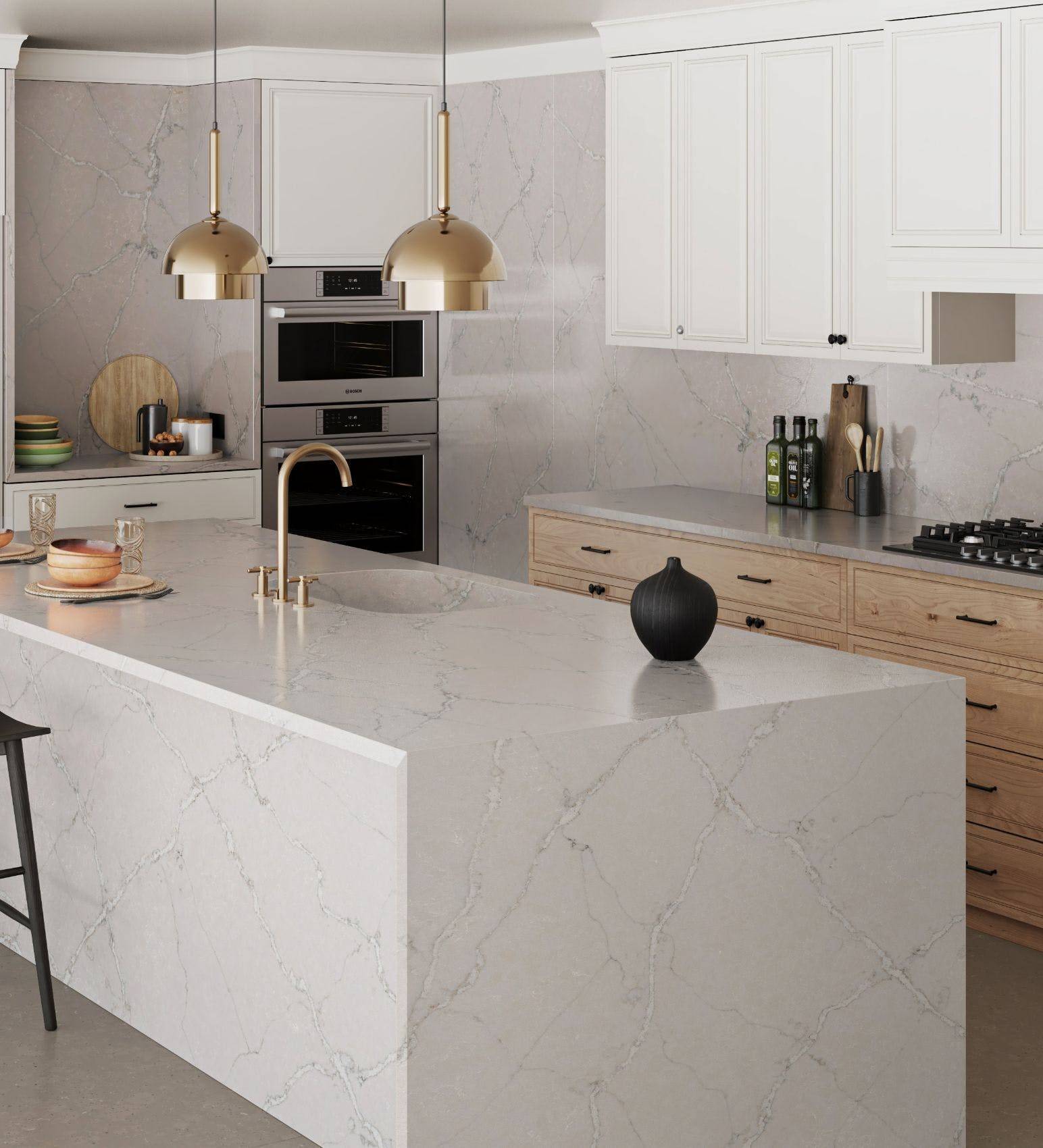 Réaliser un jambage en quartz dans une cuisine moderne à Bruges 33