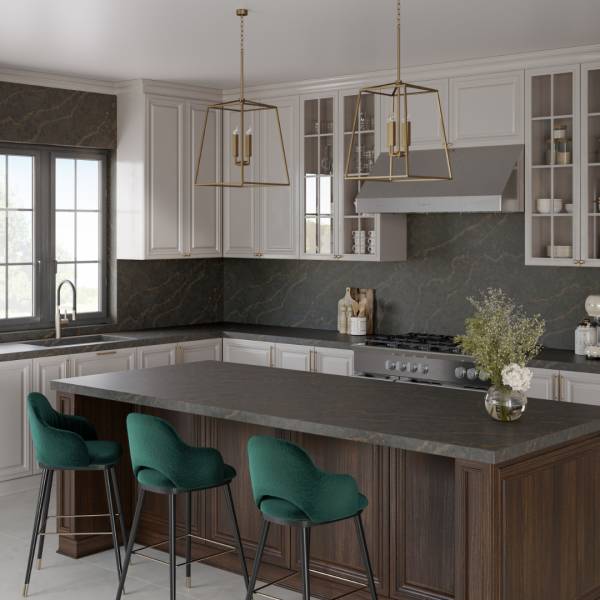 Plan de travail pas cher en Silestone Bohemian Flame : profitez de notre déstockage de chutes de pierre chez votre marbrier en Gironde.