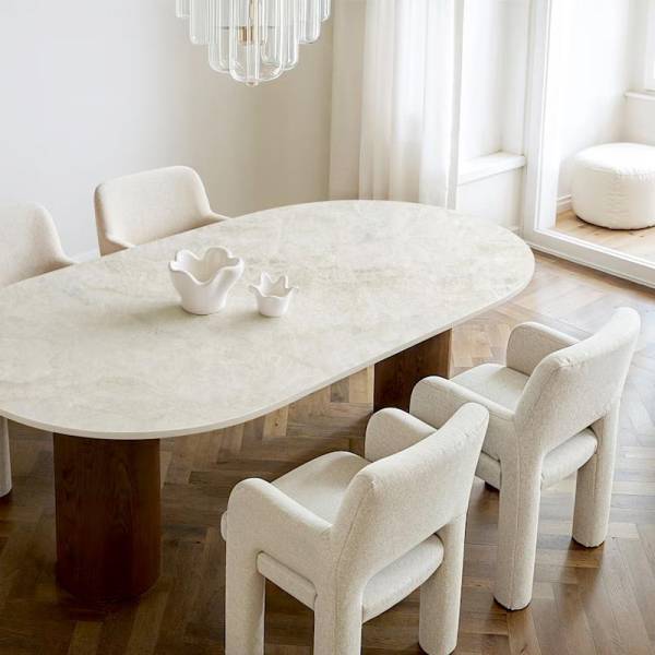 Réaliser le dessus d'une table de salon en dekton qui ressemble au Quartzite Taj Mahal chez votre marbrier sur le Bassin d'Arcachon