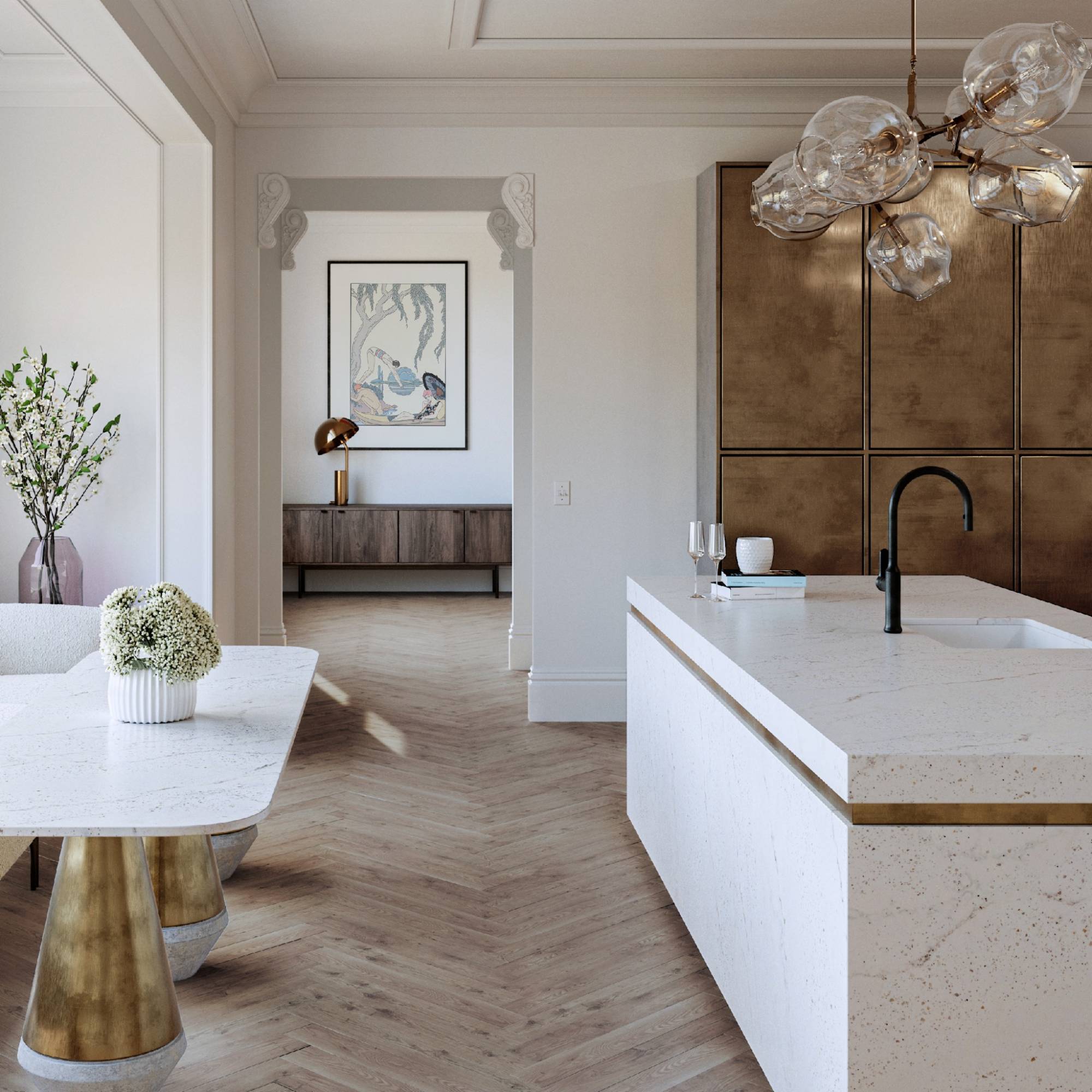 Installation par un marbrier de plans de travail en quartz silestone eclectic pearl à talence