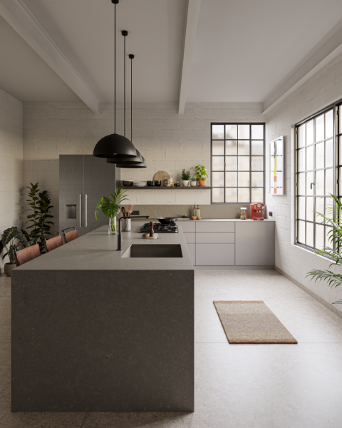 Jambage en coupe d'onglet sur du quartz Silestone Brass Relish à Biganos