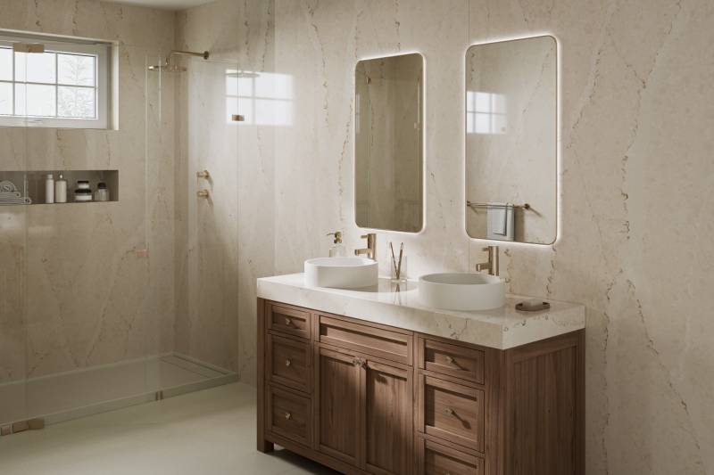 Quelle couleur choisir pour un plan de travail de salle de bain élégant et intemporel près de  