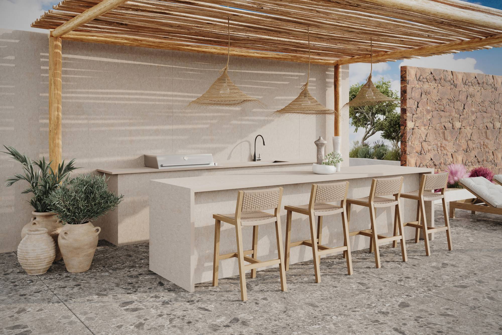Plan de travail extérieur en dekton Nebbia beige à Bordeaux 33