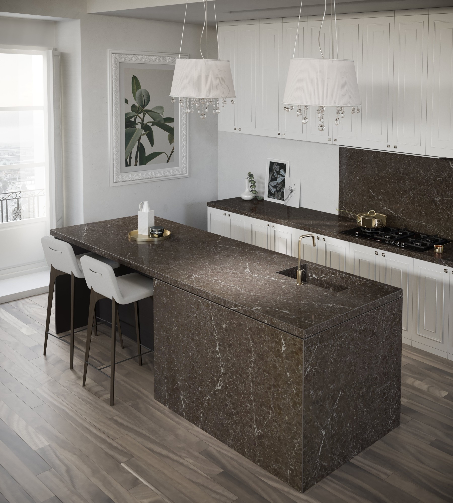 ilôt de cuisine en quartz silestone marbrier dans le 33