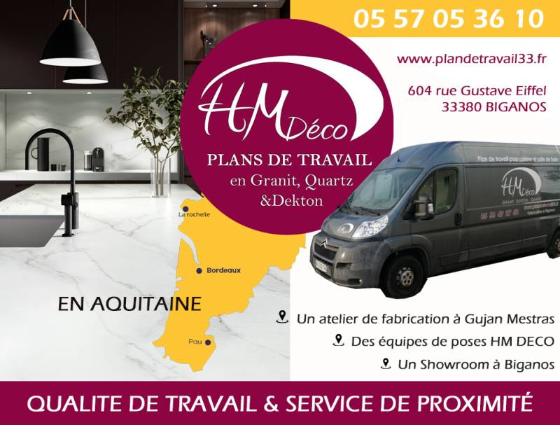 Hm déco fabrique et installe vos plans de travail de cuisine ou pierre jusqu'au Pays Basque 64