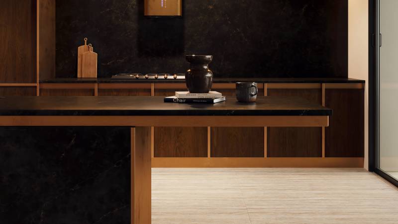 Installation d'un plan de travail de cuisine noire en Eclos (coloris Phantome) à Saint Medard en Jalles 33