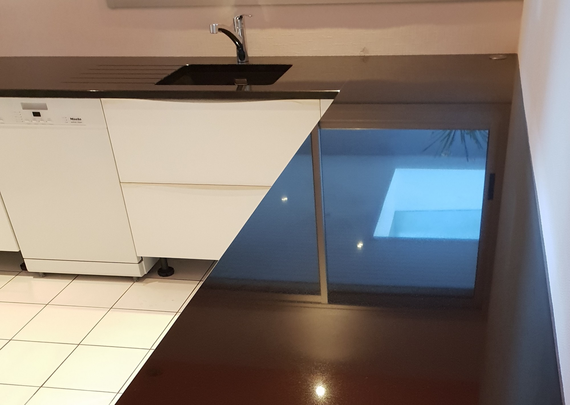 Finition brillante pour un plan de travail en granit noir zimbabwe près de Bordeaux