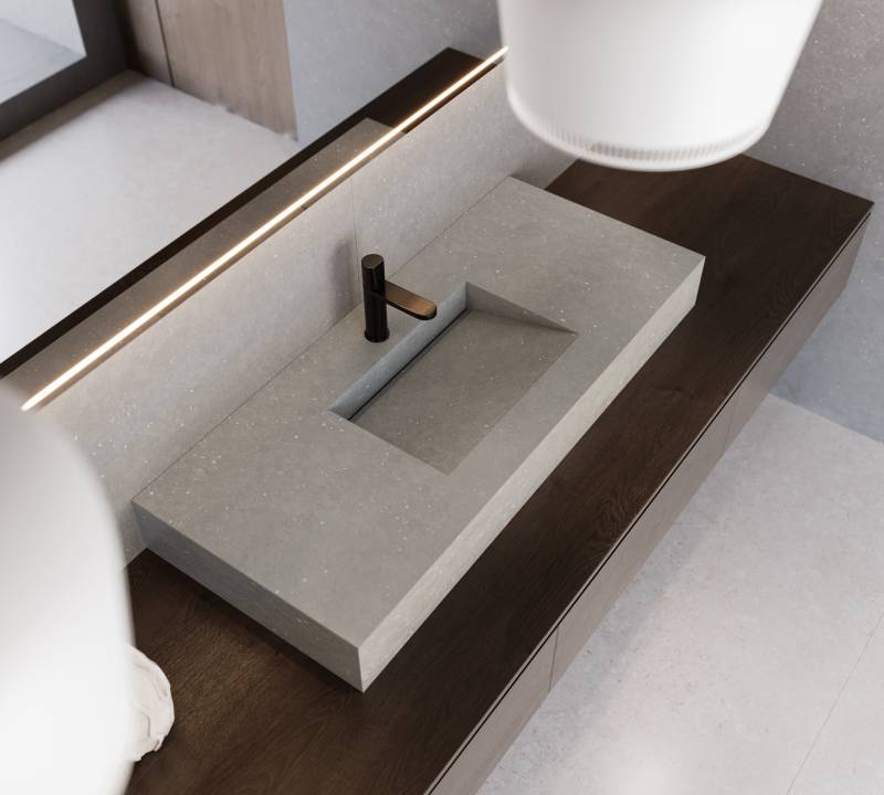 Plan vasque gris clair en Silestone pour une salle de bain à Labouheyre 40