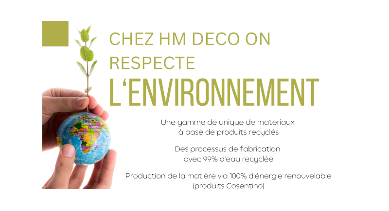 Marbrerie Hm Déco, avec une gamme de matériaux à base de produits recyclés sur le bassin d'Arcachon